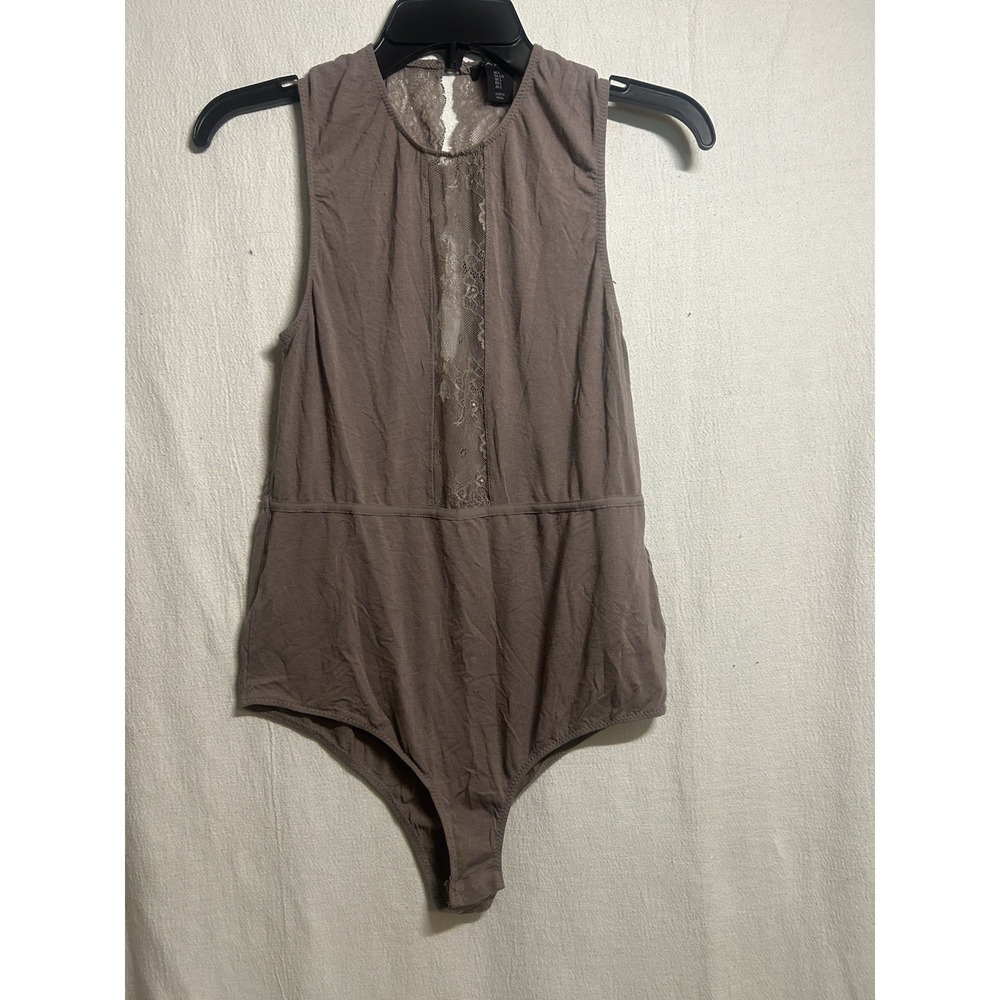Tahari One Piece Lingerie Body Suit Taupe Button Crotch Size L